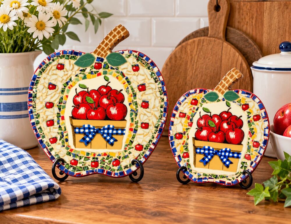 Vintage Handmade Apple Mosaic Tile Trivets Set of 2 Farmhouse Decor